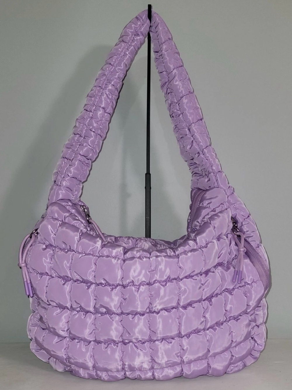 Quilted Puffer Hobo Shoulder Bag Purple Lanvender NWOT